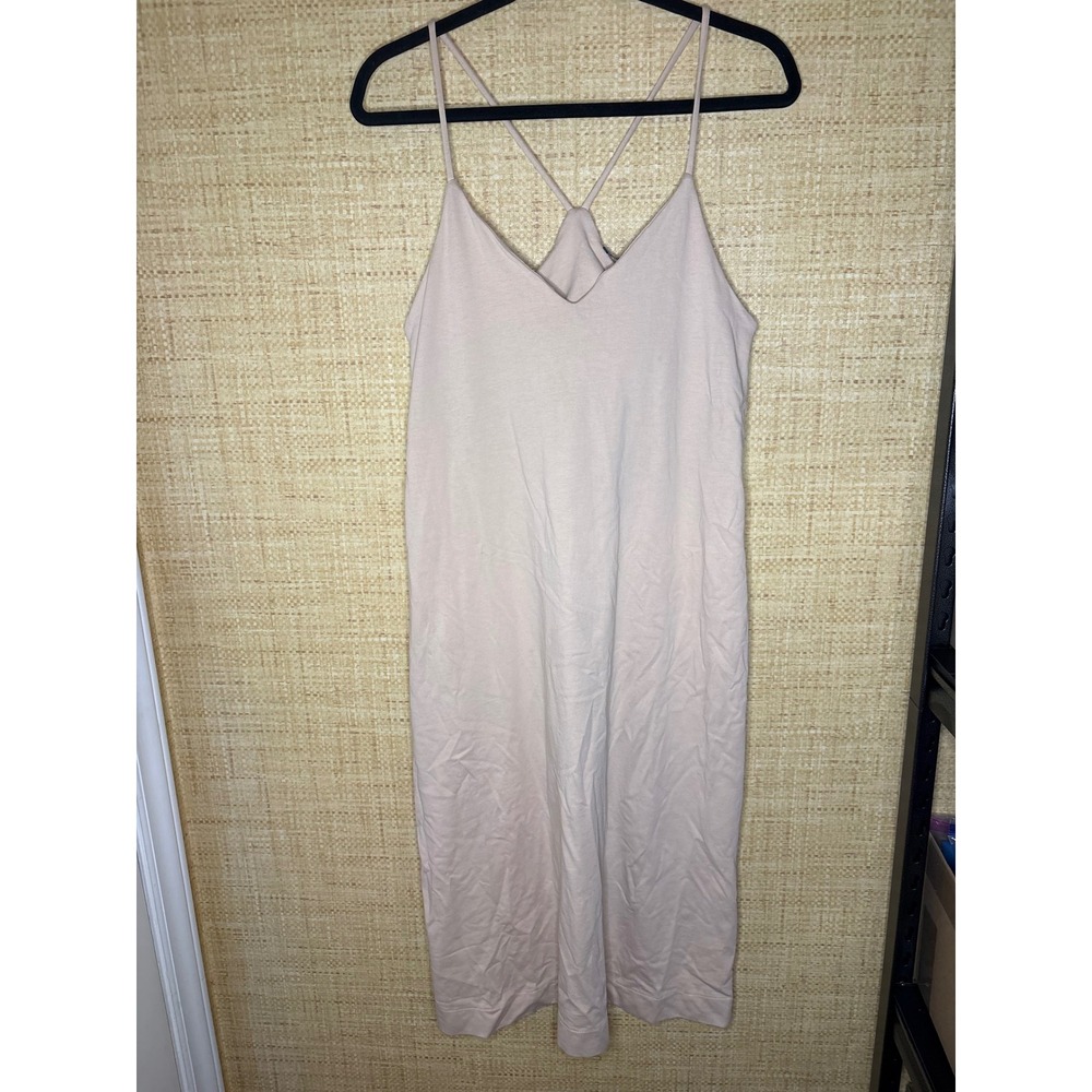 Zara Women Blush cream Cotton V-Neck Midi Cami Dress Cross Back Straps Size L